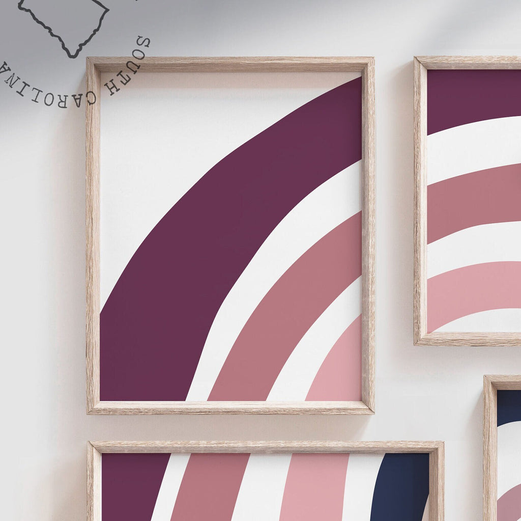 Modern mauve nursery art, baby girl room plum mauve pink navy colors, dalmatian pattern print, girl room mauve shade rainbow, trendy nursery