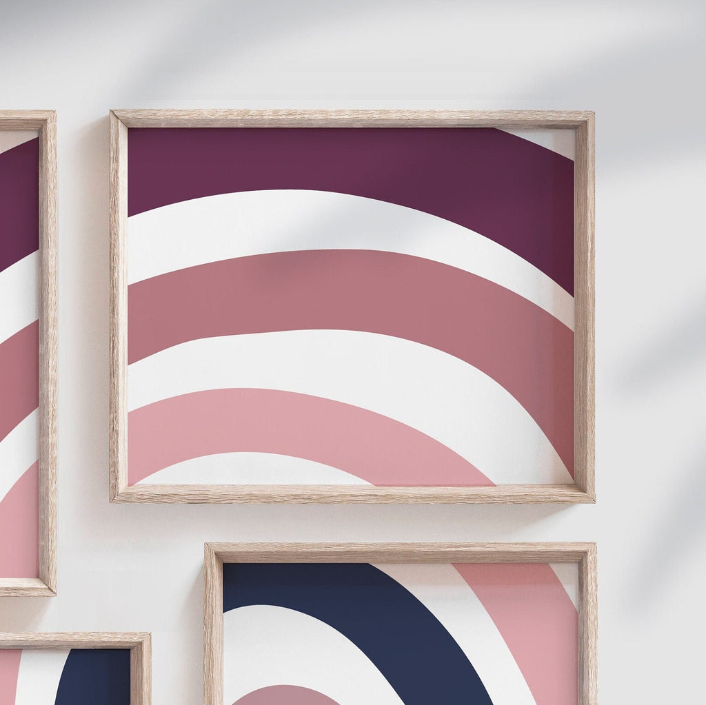 Modern mauve nursery art, baby girl room plum mauve pink navy colors, dalmatian pattern print, girl room mauve shade rainbow, trendy nursery