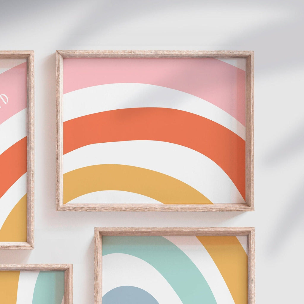 Rainbow monogram print for girls, rainbow design with girls name monogram, girls bedroom decor, nursery decor, girls playroom wall art set