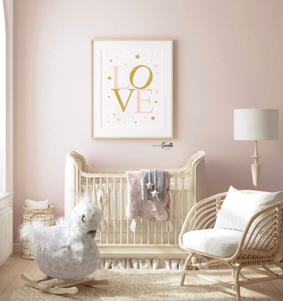 Peach and gold love baby wall decor, baby girl nursery art, wall art for girls nursery, wall decor for girls nursery, swans baby, swan theme