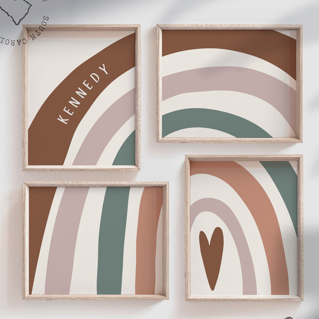Gender neutral nursery ideas, baby natural color scheme wall art, modern boho rustic beige teal unique decor, personalized name mid century