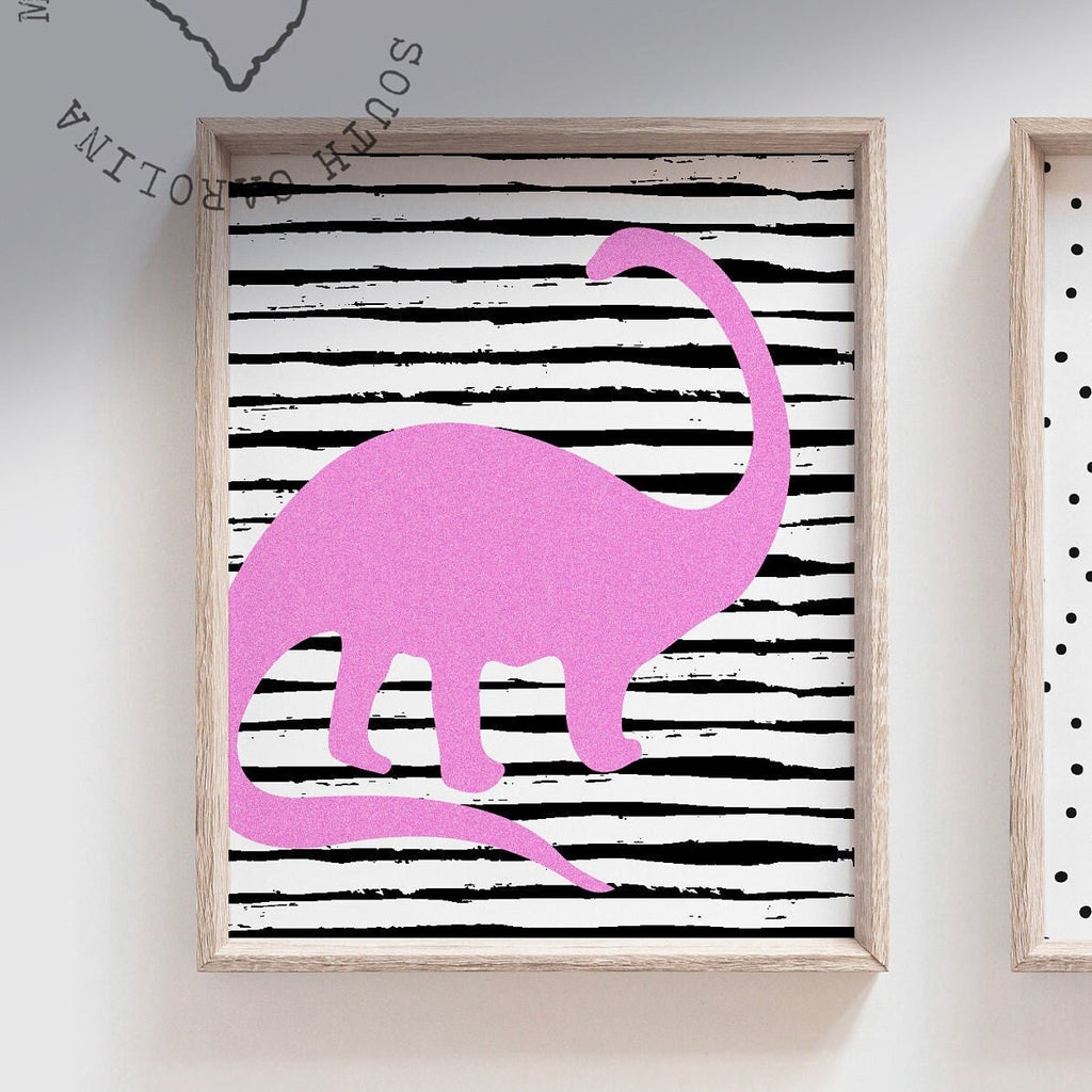 Hot pink girls dinosaur art, wall art for girls room dinosaur themed, hot pink tyrannosaurus rex, trex wall art print, pink girly dinosaurs