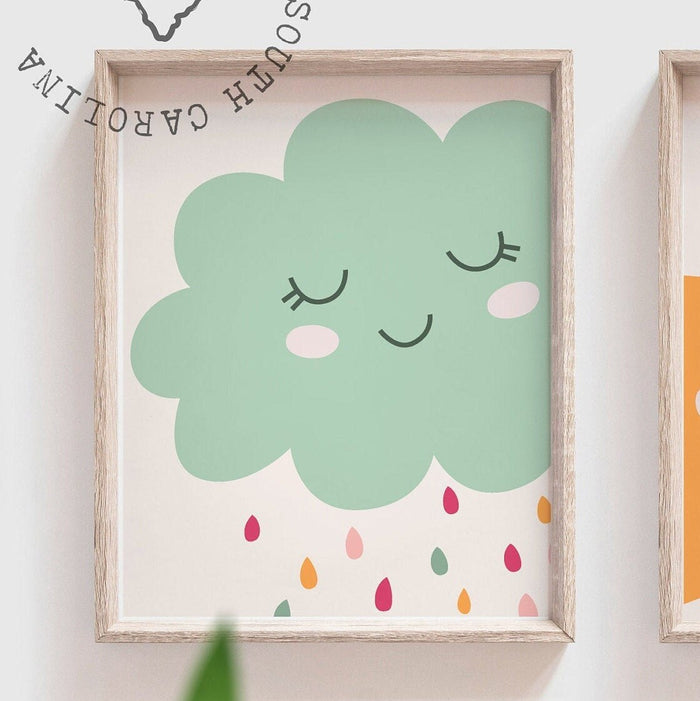 Sunshine nursery, sun cloud shooting star baby girl gift, pink orange baby room, baby girl room decor idea, star nursery theme, nursery girl