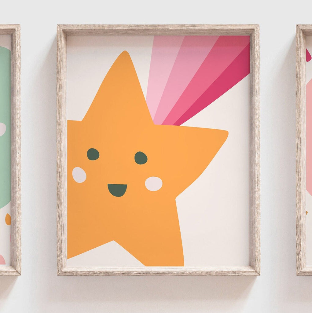 Sunshine nursery, sun cloud shooting star baby girl gift, pink orange baby room, baby girl room decor idea, star nursery theme, nursery girl