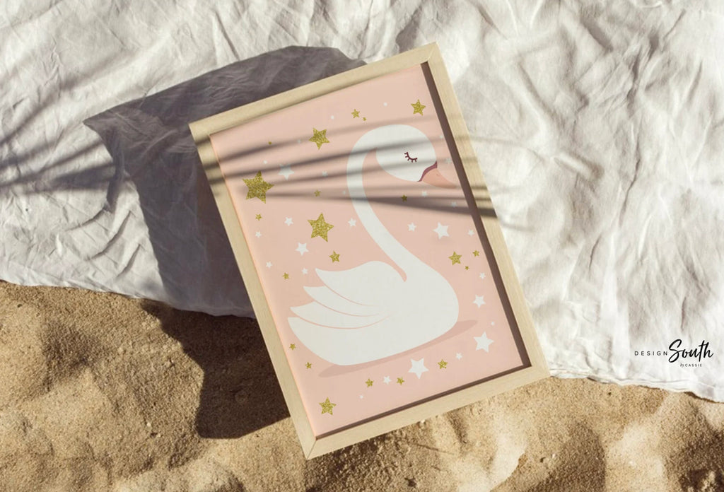Swan baby art, swan baby decor, i love you to the moon, swan nursery art, swan nursery decor, mint and pink nursery girl, blush baby decor