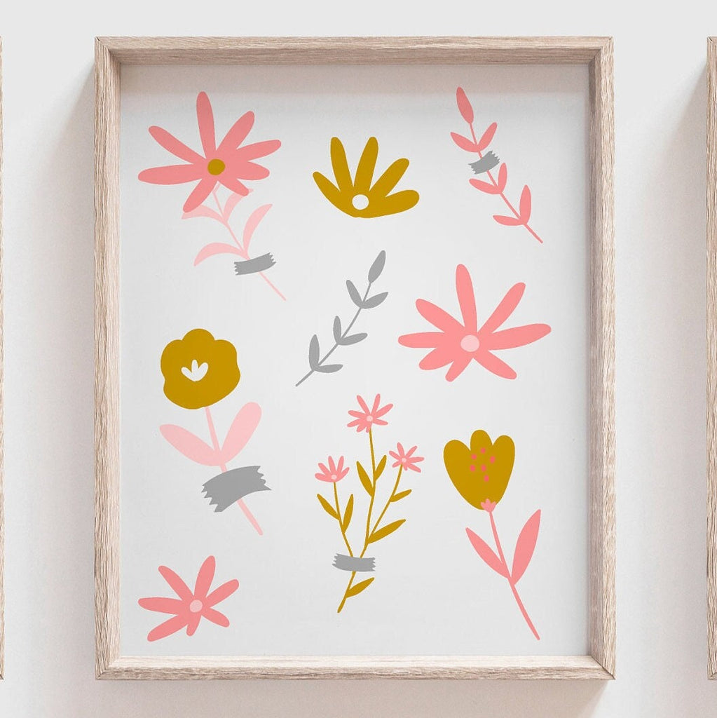 Sweet flower nursery art pink and gray, floral nursery decor, pink gray nursery wall art, girls pink floral art, girl rainbow floral nursery