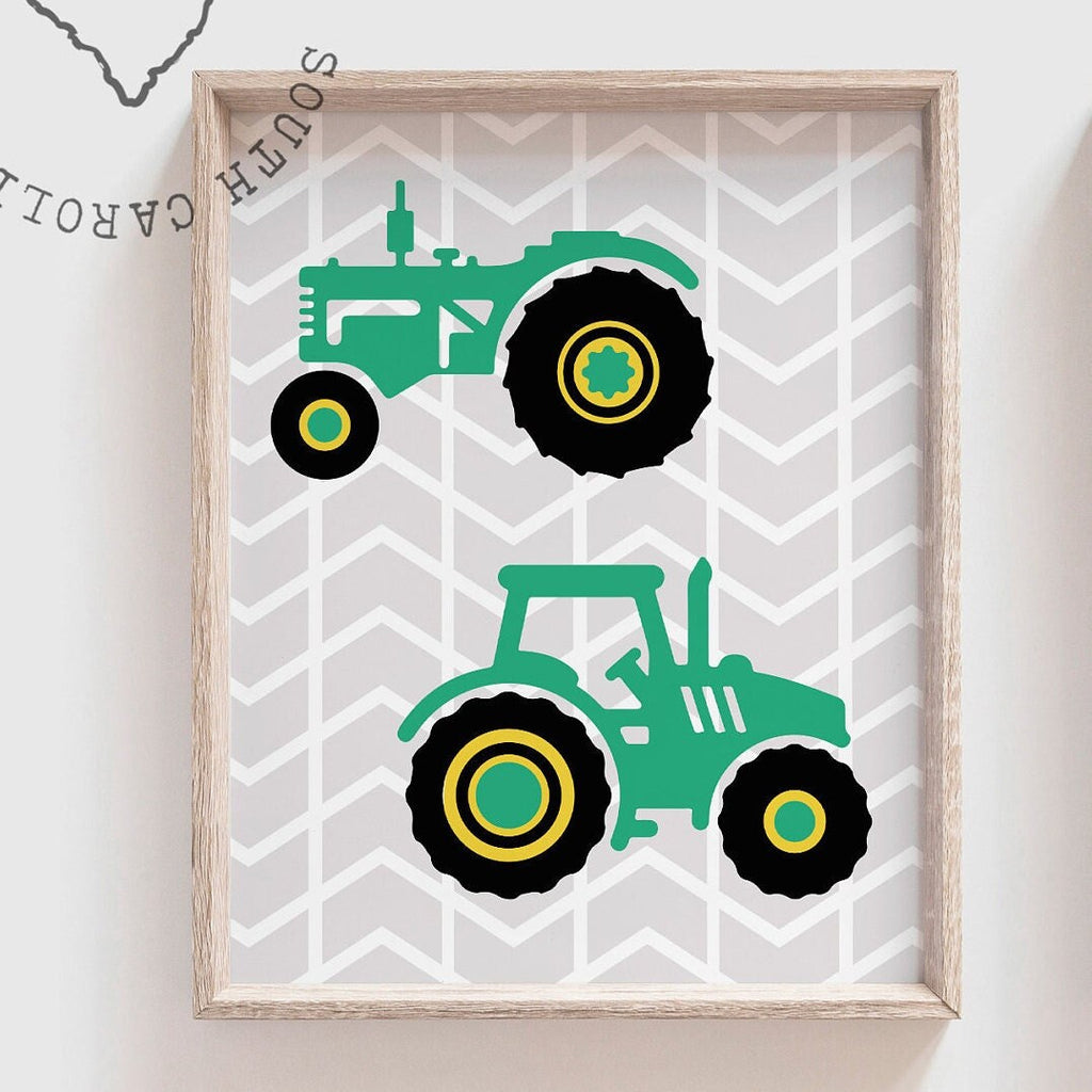 Toddler room wall art tractor theme, boys room tractors trucks, farm vehicle decor, tractor wall art print set, tractor nursery personalized