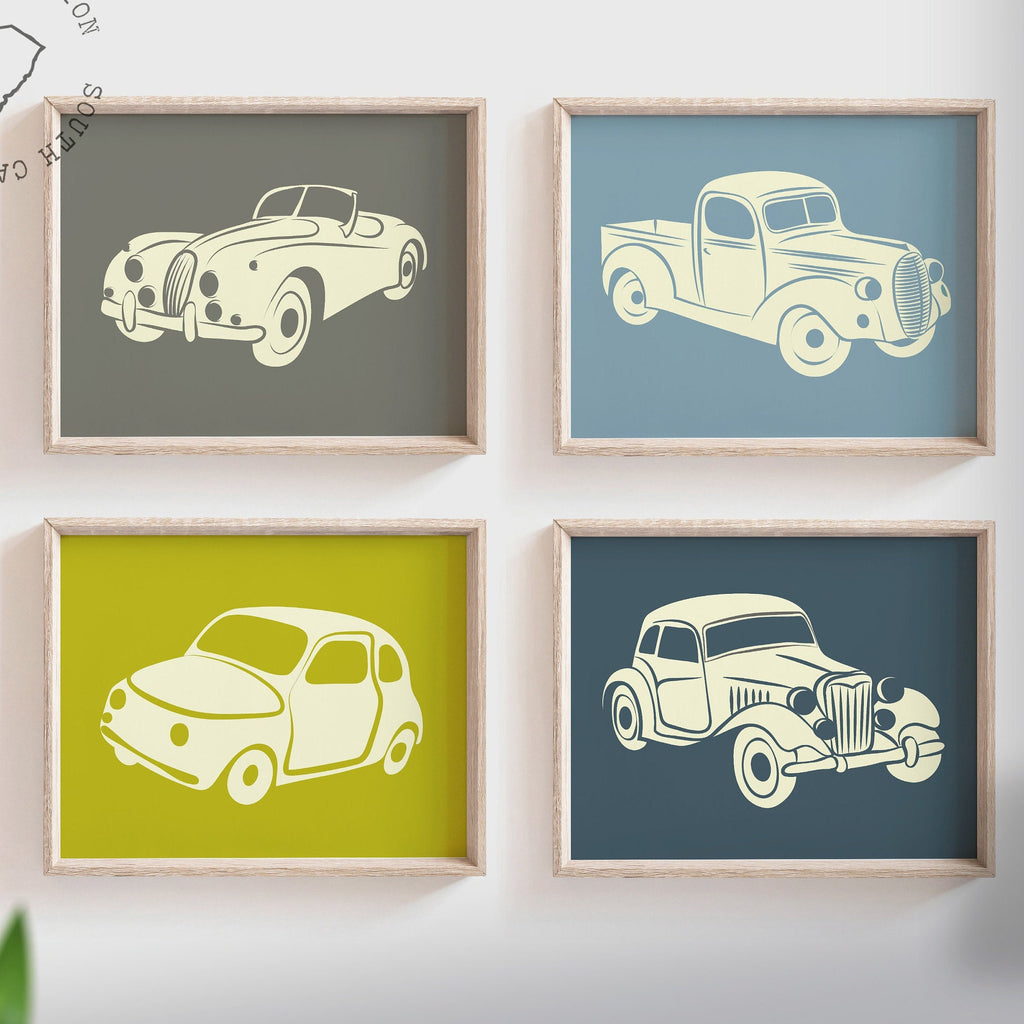Boys truck and car nursery art, boys bedroom art, boys car art, boys car nursery, classic cars nursery, vintage cars nursery, car baby gift