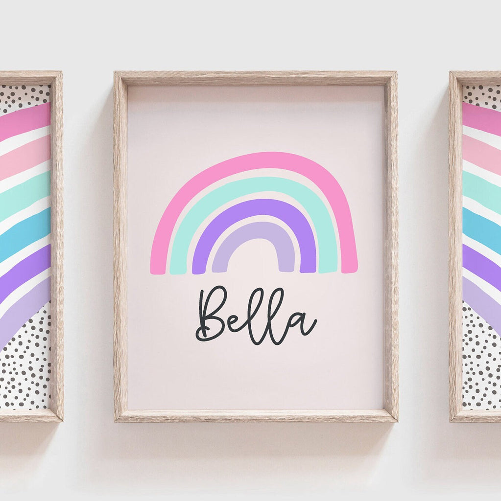 Girls nursery decor, personalized girls name nursery decor, pink purple and aqua nursery, girl monogram print, monogram decor, girls rainbow