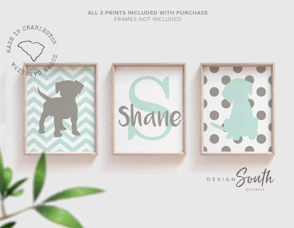 Baby boy puppy decor, dog nursery wall art, chevron kids mint green gray, labrador retriever nursery, love art print, baby room puppy decor