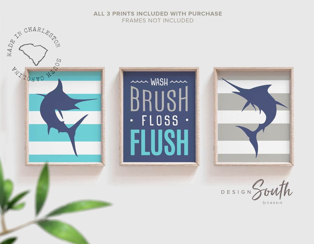 Boys bathroom decor gray and navy blue, marlin fish theme baby boy, fish baby shower gift, fisherman gift for baby, toddler bathroom decor