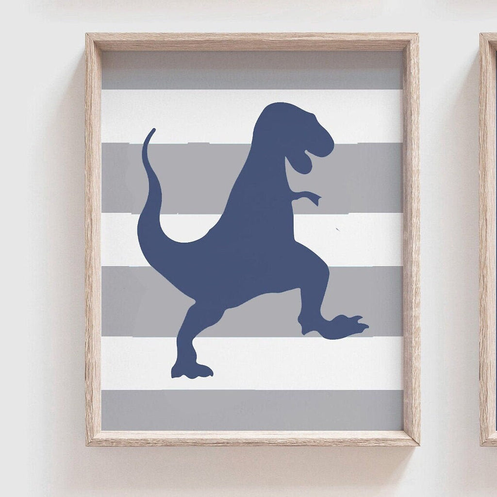 Blue dinosaurs, boys dinosaur room gray, dinosaur personalized, dinosaur customized bedroom wall art blue and gray, boys bedroom wall decor