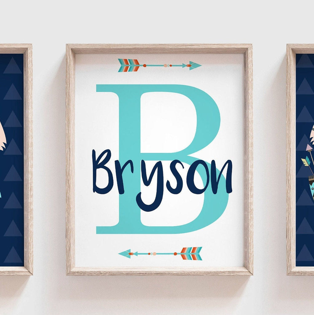 Baby boy nursery art tribal animals, boys name print fox theme, boys animal nursery, fox theme boys room decor, playroom child wall art idea
