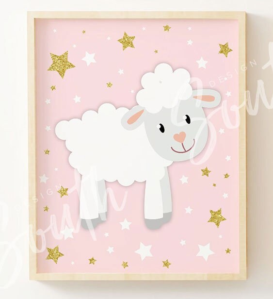 Lamb nursery theme decor, sheep nursery decor, baby lamb nursery, lilac and gold, lamb wall art, sheep nursery art, lamb-themed nursery art