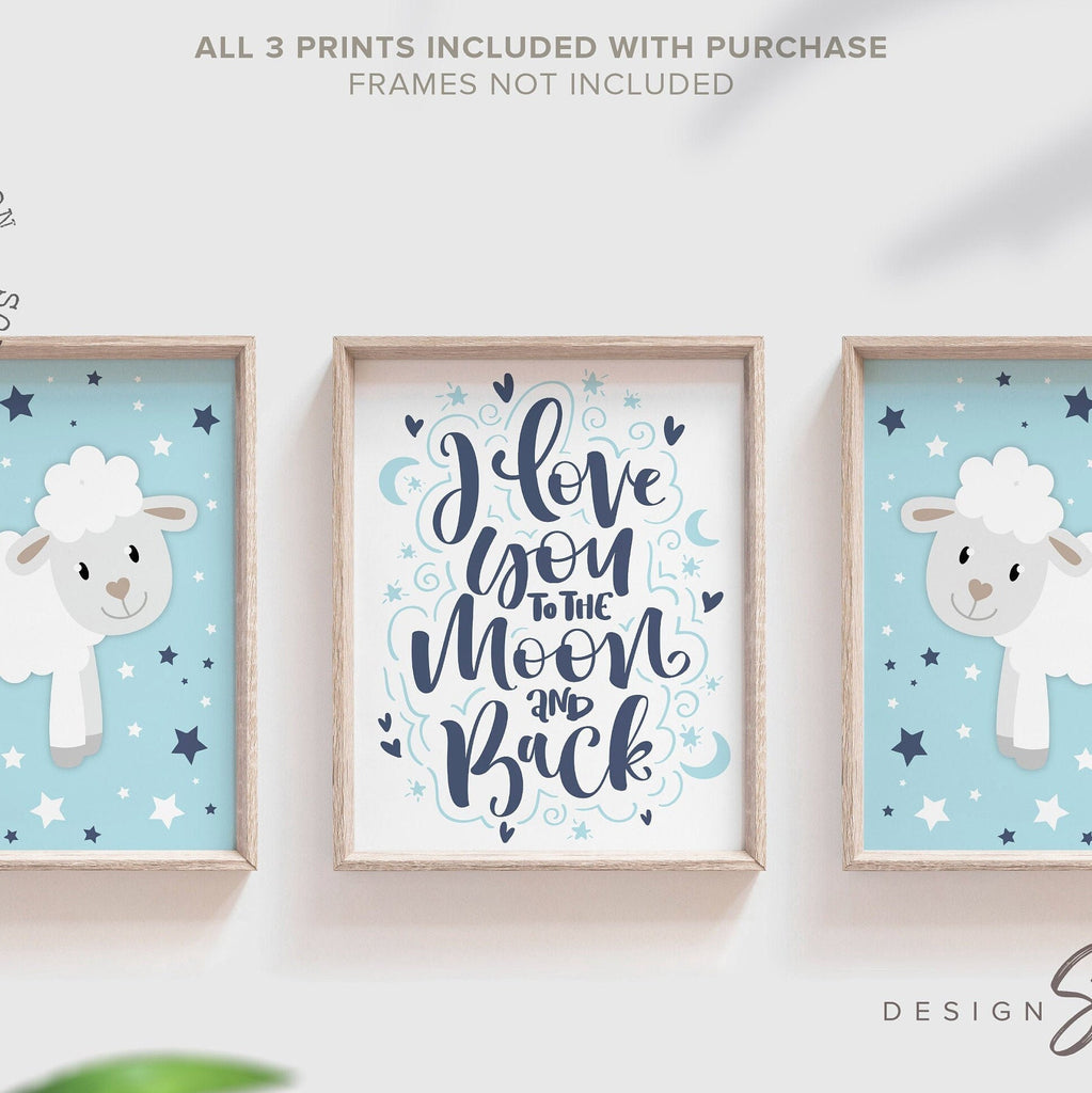Sheep nursery decor, lamb art, moon and stars, nursery kids room prints, nursery decor boy, nursery wall art sheep, boy nursery decor blue