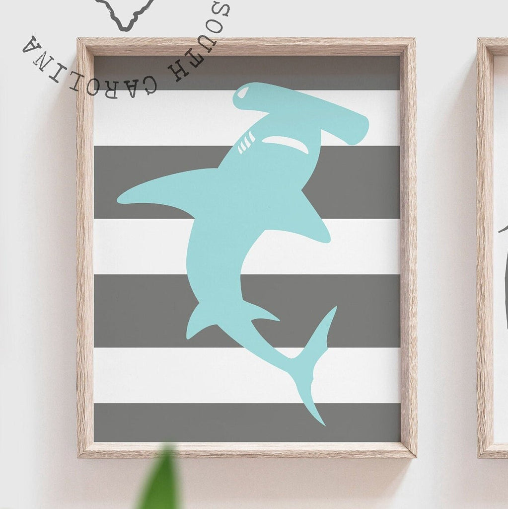 Baby boy sharks aqua and gray, boys aqua gray nursery, nursery shark theme, nursery shark decor, boys personalized, shark monogram nursery