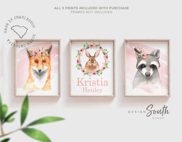 Girls woodland nursery, girl woodland animals, baby girl woodland, animal baby decor, woodland baby, bunny nursery, baby girl fox raccoon