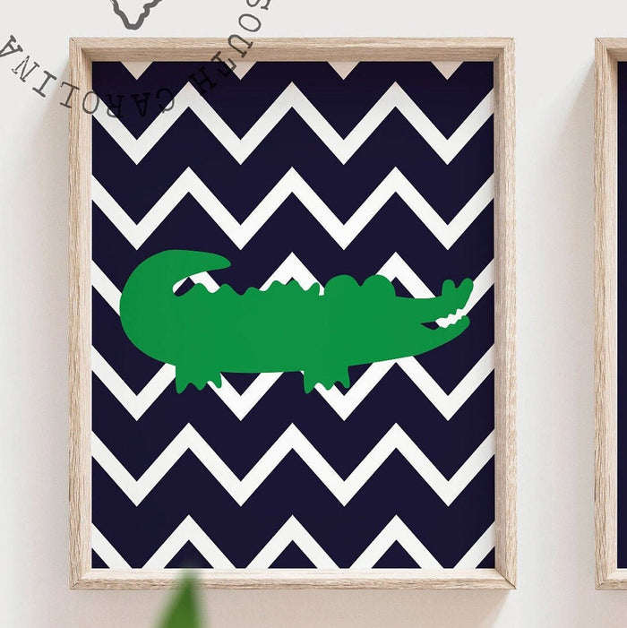 Boy's alligator nursery decor, navy blue and green nursery, personalized name decor, monogram for boys, alligator wall art, gators, name art