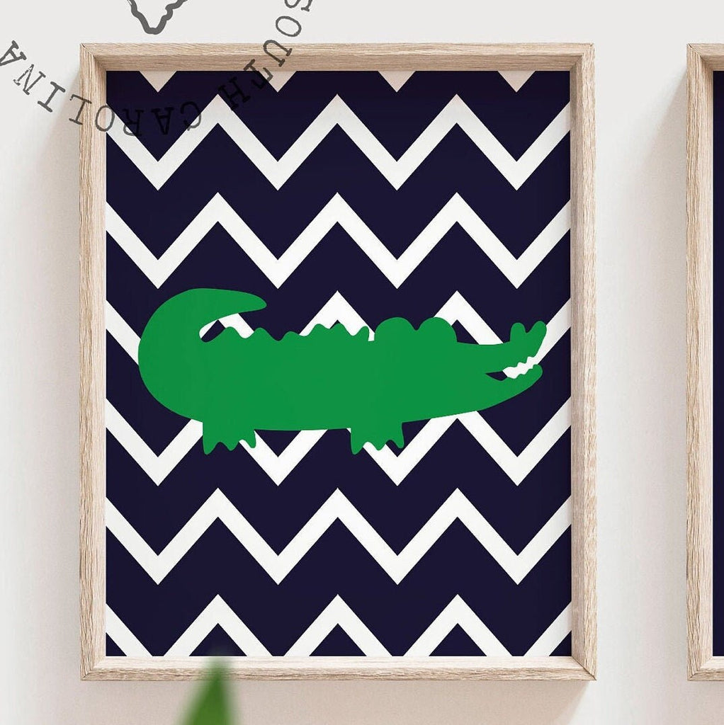 Boy's alligator nursery decor, navy blue and green nursery, personalized name decor, monogram for boys, alligator wall art, gators, name art
