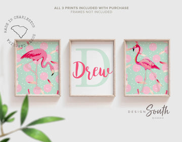 Girls hot pink and mint nursery wall art, girls bedroom art, girls bedroom decor, wall art for girls, pink and mint, personalized name art