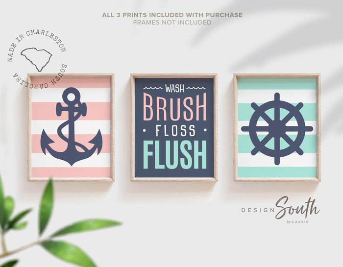 Girls nautical bathroom, girls nautical, baby girl nautical decor, purple navy girls bathroom, baby girl bathroom art, girls anchor bathroom