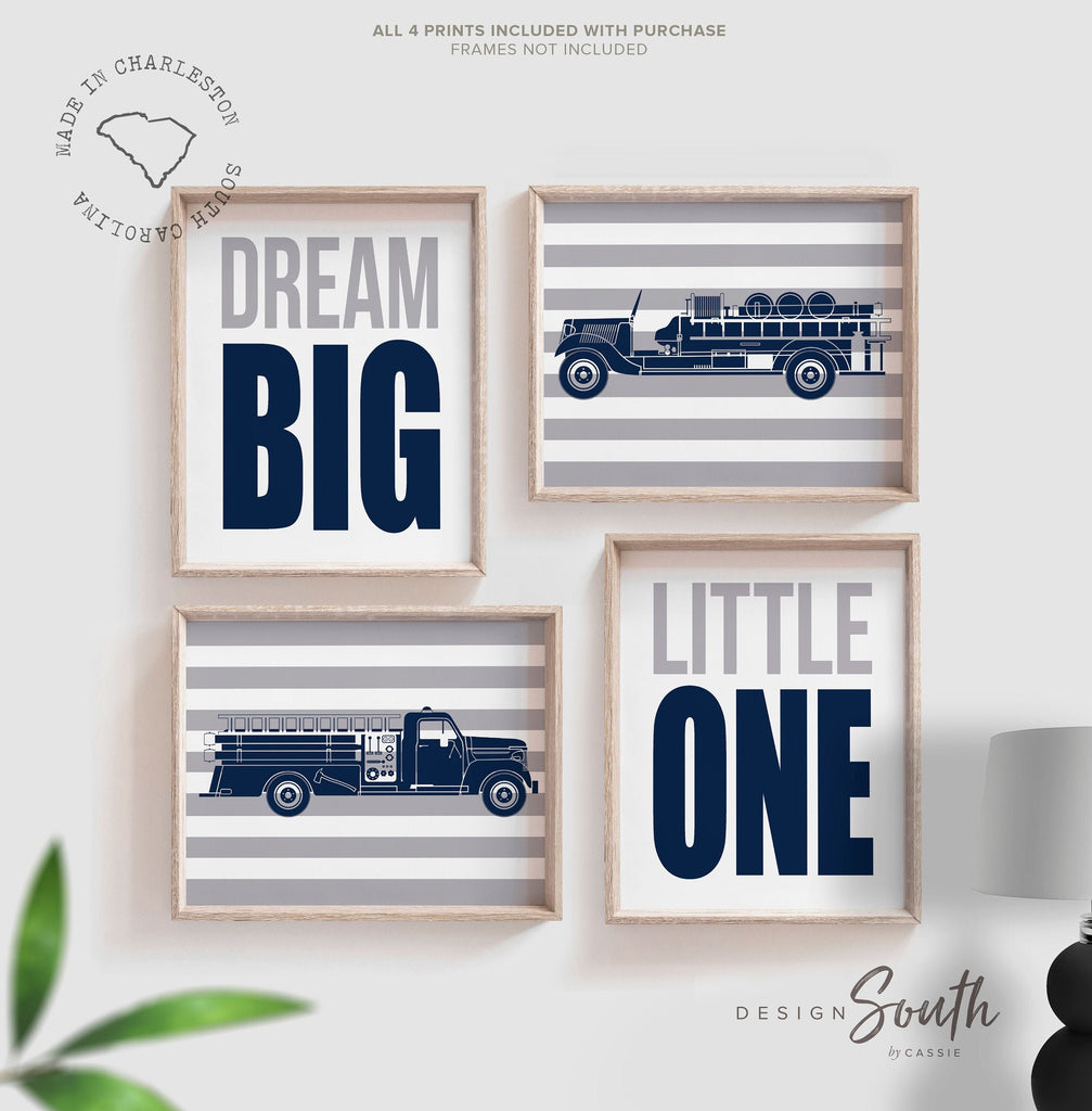 Fire truck nursery decor, dream big, little one, red nursery wall art, firetruck theme, boys nursery decor, boy wall art, transportation art