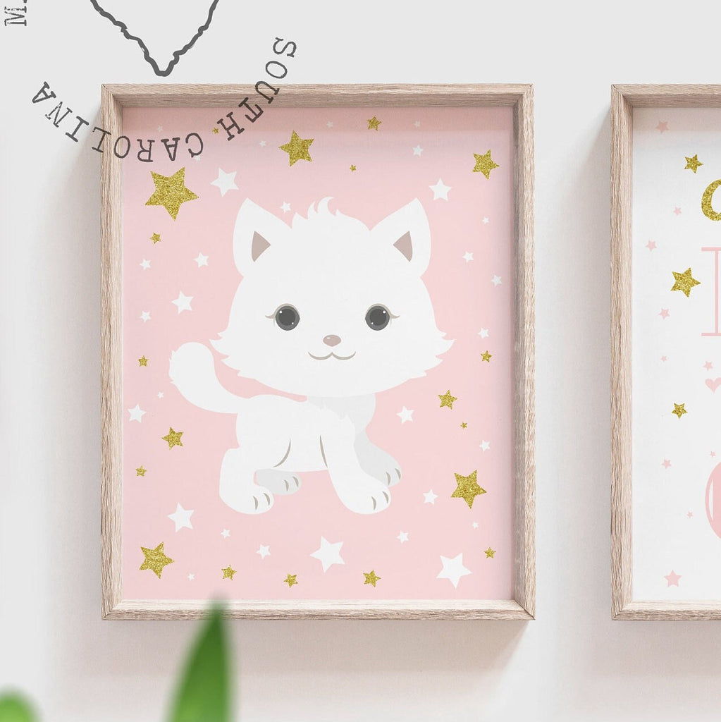 Kitty cat baby girl nursery decor, nursery wall art cute kitty cats, kitty cat nursery theme, nursery cat, nursery kittens, cat nursery girl