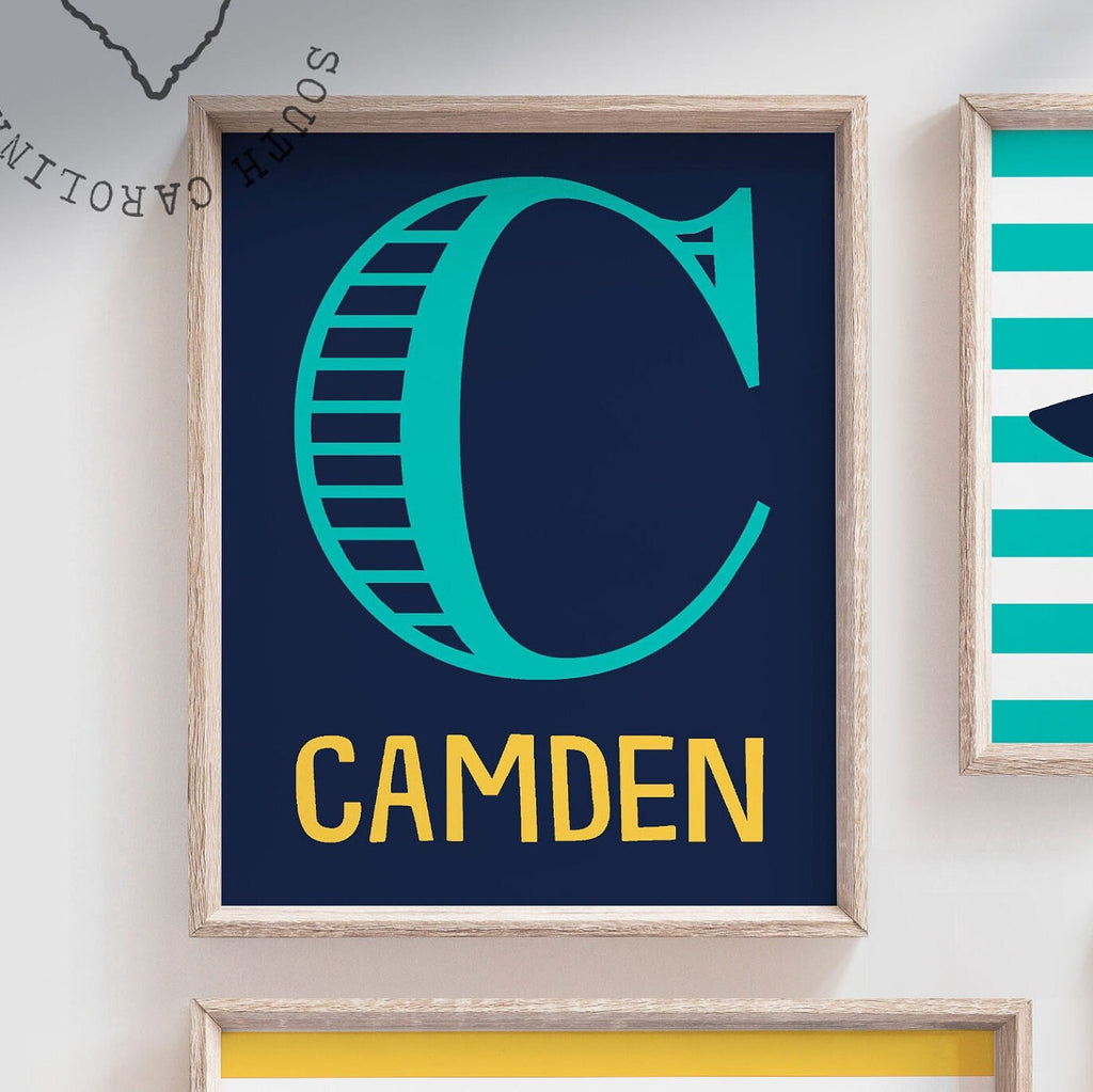 Boys nursery decor, shark nursery decor, personalized print for boys, yellow, teal, navy blue, boys bedroom wall decor, quote for boys room