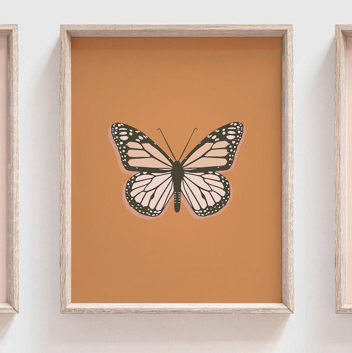 Girls butterfly nursery, little girl bedroom butterfly themed decor, boho nursery art, girls art butterflies hearts stars, baby girl nursery