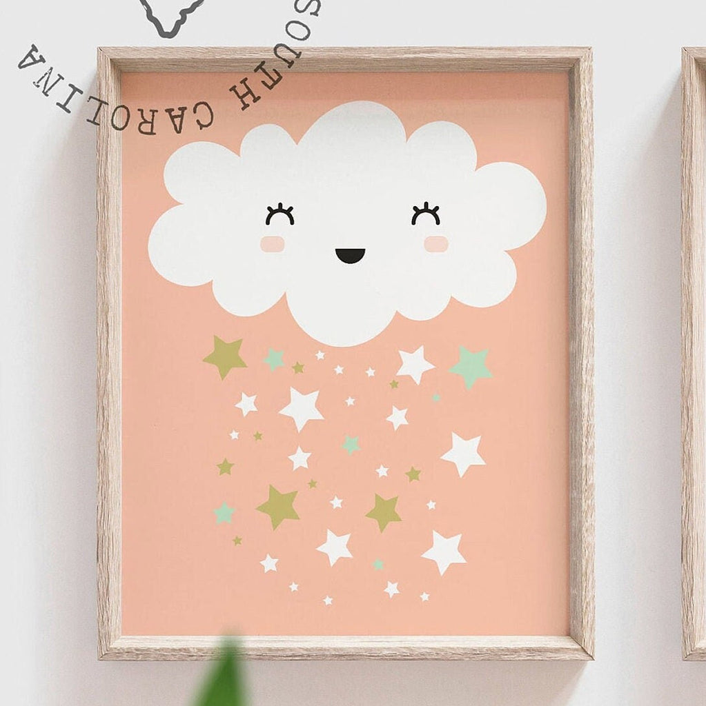 Mint peach and gold nursery, baby girl mint, baby girl peach, gold and peach, moon and stars, star nursery, baby star art, baby star decor