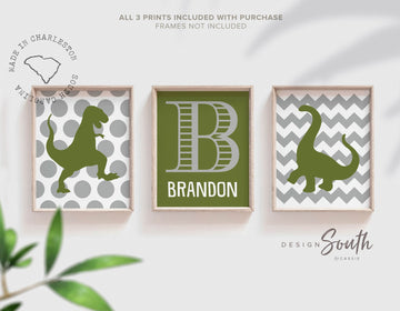 Custom name dinosaur nursery, boys wall art for bedroom, trex nursery dinosaur theme decor, boys dinosaur wall decor, children personalized
