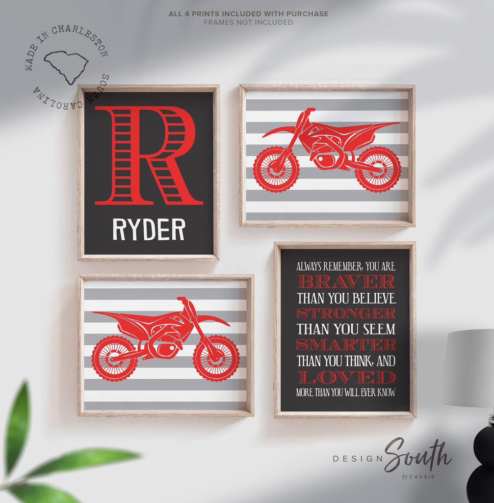 Dirt bike boys art, dirt bike wall art, motorbike racing, motocross dirt bike prints, stunt racing, dirt bike art, gift for boy, red & gray