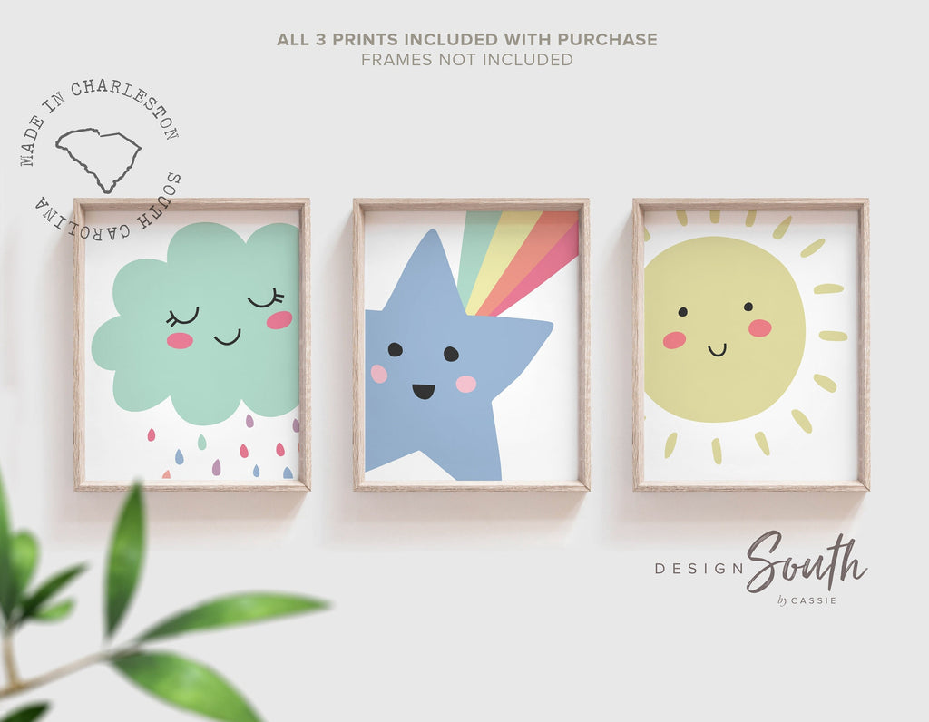 Green blue and yellow nursery gender neutral, pastel star nursery art, decor for nursery, playroom wall art, nursery set of 3 gender neutral