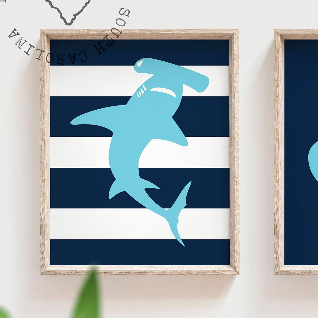 Shark nursery art, bedroom sharks name, baby boy shark wall art, shark boys room wall decor, shark bedroom art, shark wall art, shark theme