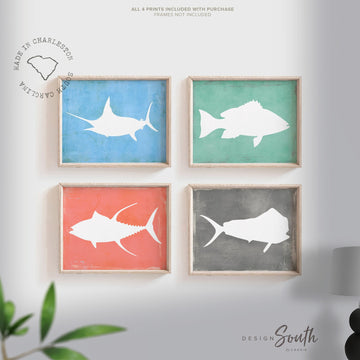 Kids nautical room decor, nautical fish nursery, saltwater fish prints, marlin dorado tuna mahi posters, baby room modern fish, ocean themed