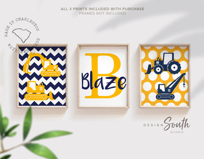 Construction Digger Wall Art — Navy & Yello...
