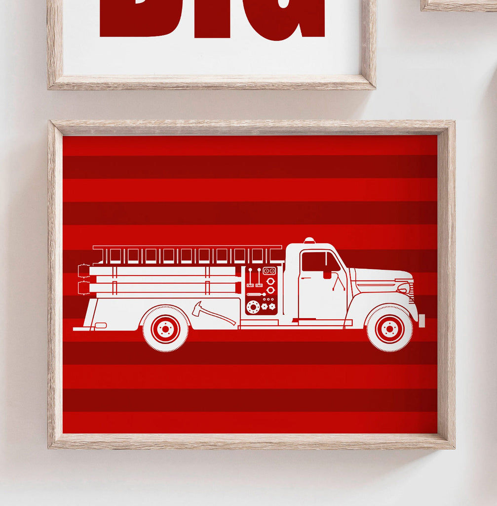 Firetruck gift for boy, firetruck nursery, baby boy firetrucks, firetruck nursery print, dream big, kid firetruck theme, red nursery fireman