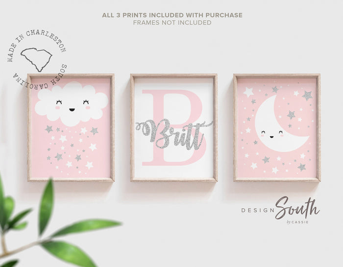 Silver baby girl nursery with pink, pink and silver nursery art, pink girl nursery wall decor, baby girl wall art, silver nursery decor baby