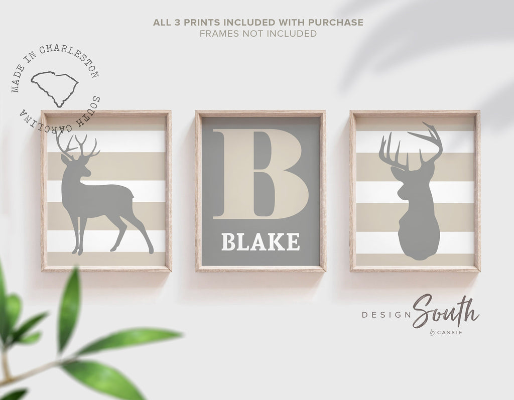 Neutral gray deer nursery wall art, big boy bedroom, gray tan buck antler deer nursery decor, playroom wall little boy, deer hunting bedroom