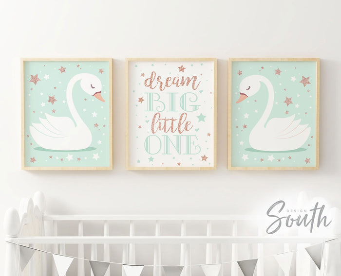 Rose gold nursery art, girl room decor, rose gold girls room quote, girl nursery print, baby girl nursery, rose gold decor baby, swan baby