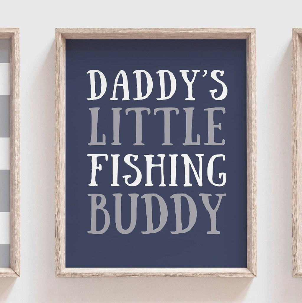 Daddys little fishing buddy quote art, great white shark nursery decor, hammerhead baby boy art, shark fishing decor kids, toddler wall art