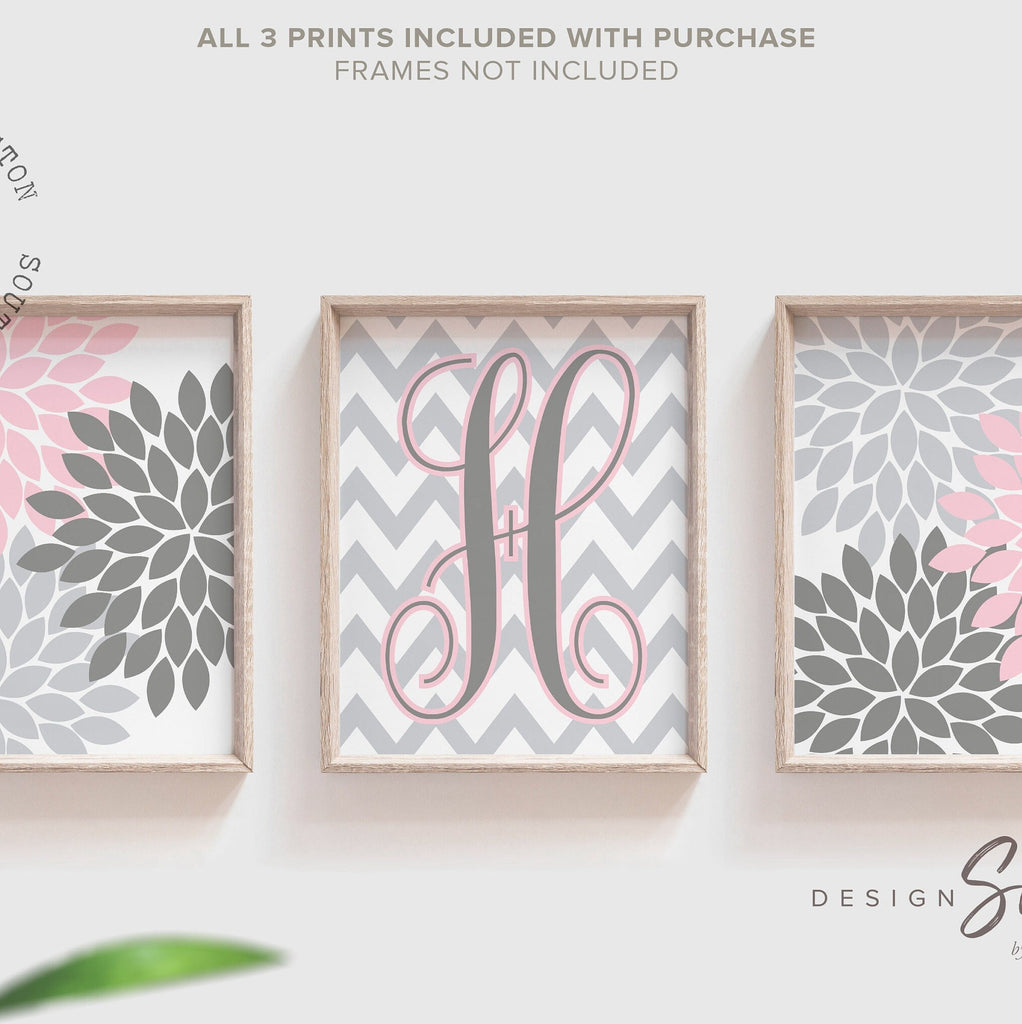 Girls bedroom wall decor, personalized art print baby, decor for girls room purple and gray, monogram nursery wall, playroom wall ideas girl