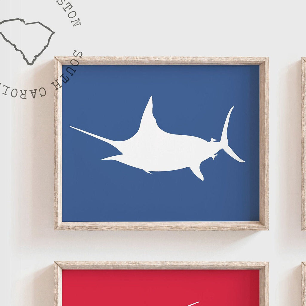 Boys bedroom fish decor, fishing nursery, fishing art for little boys, baby boy fisherman, marlin wall art, offshore deep sea fish kids art