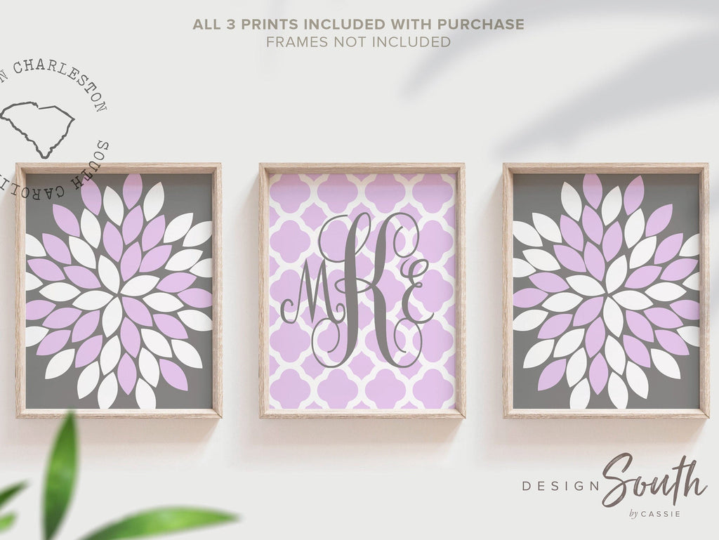 Lavender and gray nursery, monogram for girls room, purple wall art, girls wall decor, nursery decor newborn baby, monogram print, lilac art