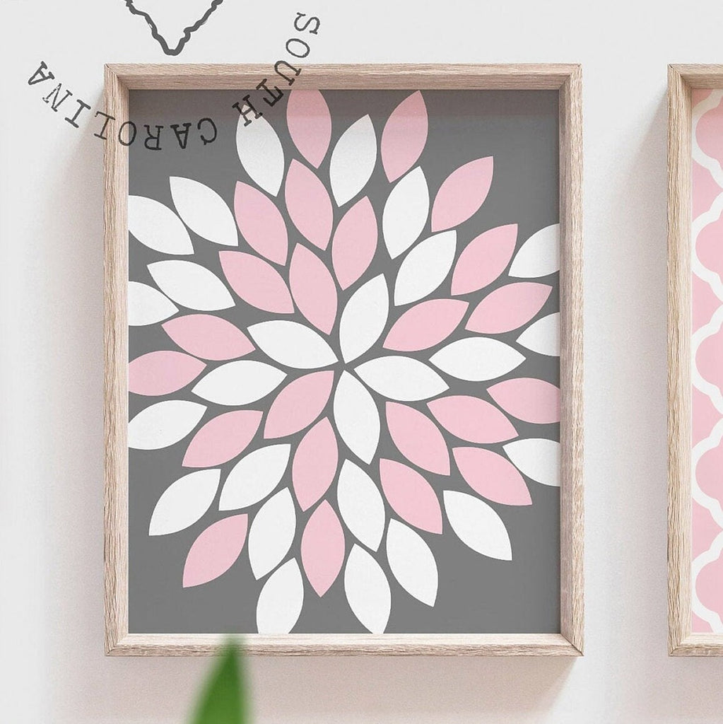Baby girl nursery art, girls nursery decor, pink gray bathroom, baby girl wall decor, flower nursery, nursery art, pink nursery, pink gray