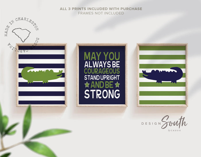 Boys alligator nursery decor in navy blue and green, stripes, quote for boys nursery, boys room quote, gator nursery decor, boys wall art