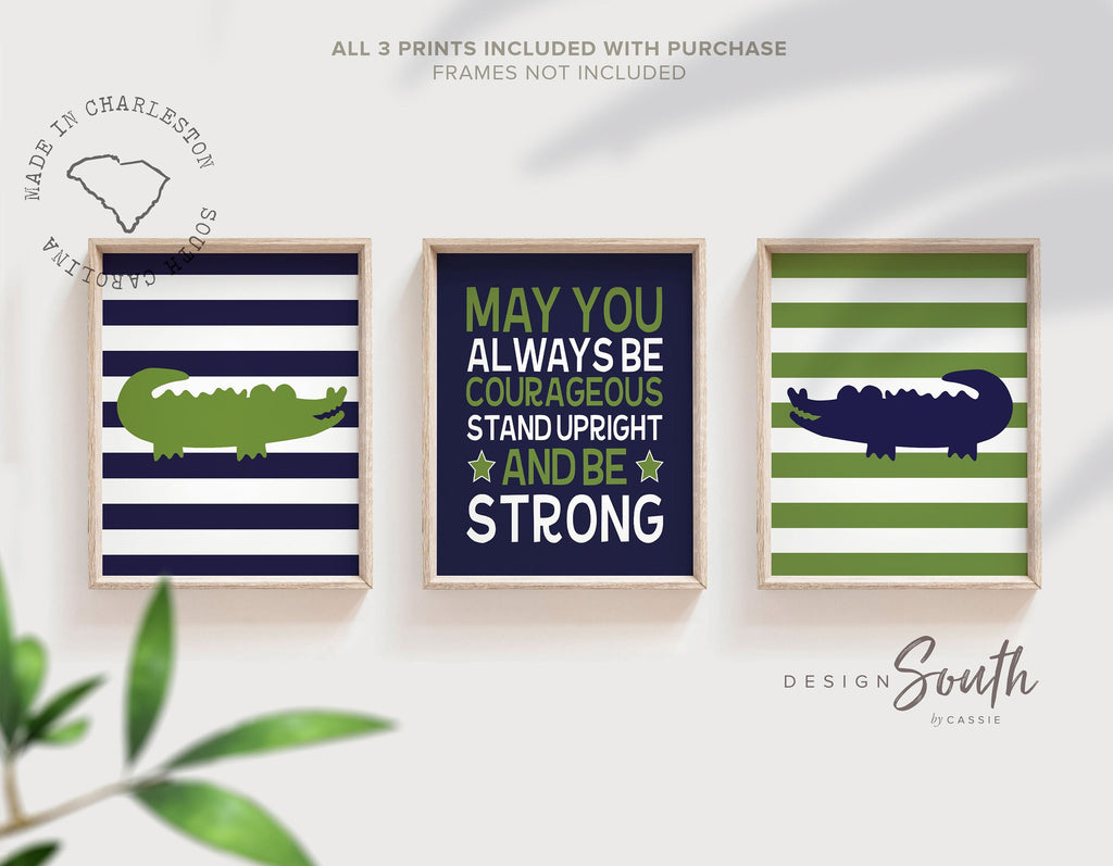 Boys alligator nursery decor in navy blue and green, stripes, quote for boys nursery, boys room quote, gator nursery decor, boys wall art