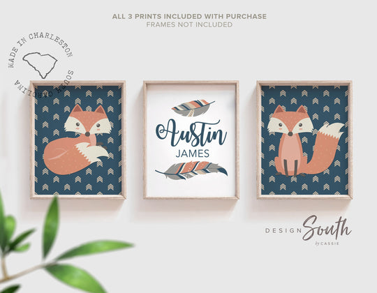 Boys name fox nursery, baby boy fox themed room, baby shower boy fox gift, big boy bedroom fox woodland monogram name, fox decor toddler boy