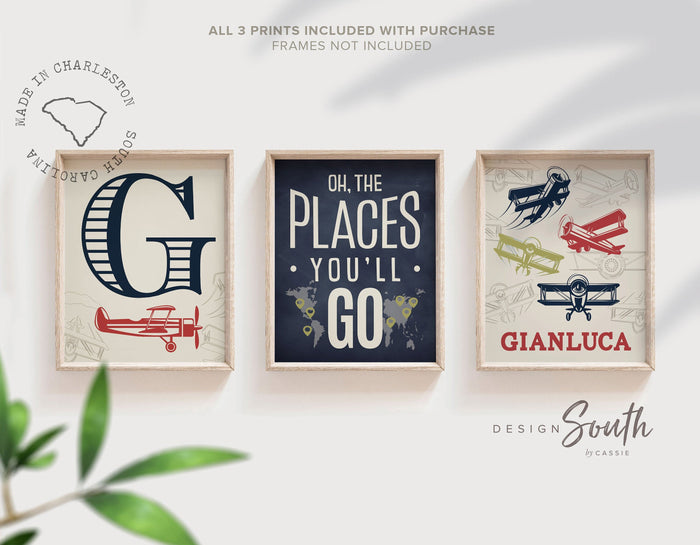 Oh the places you'll go, transportation kids art, transportation theme, airplane bedroom art, airplane nursery decor, airplane boys room art