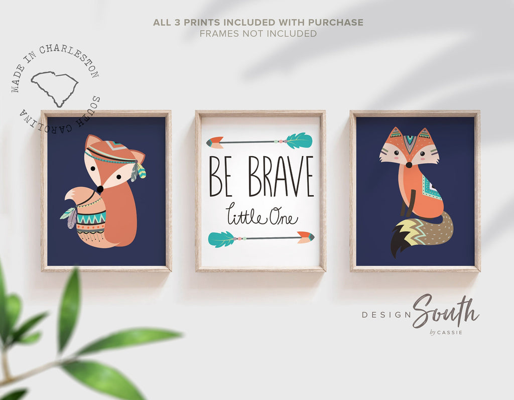 Nursery wall decor cute animals, woodland nursery decor, gender neutral nursery decor, woodland animal wall art, baby animals fox be brave